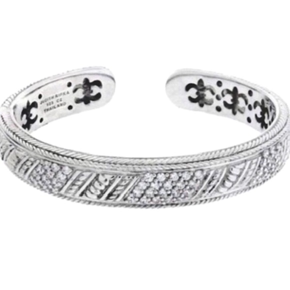 Judith Ripka Diamonique Textured Sterling Silver Cuff Bracelet size 6 3/4 - Picture 10 of 10